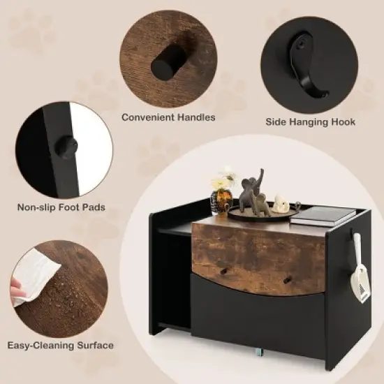 Tangkula Cat Litter Box Enclosure w/ Pull-out Drawer Flip Door Rolling Caster Indoor Black image {4}