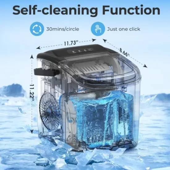 R.W.FLAME Portable Ice Maker,Countertop Model,Self-Cleaning,26.5lbs/24Hrs,6 Mins/9 Pcs Bullet Ice,Includes Ice Scoop and Basket image {3}