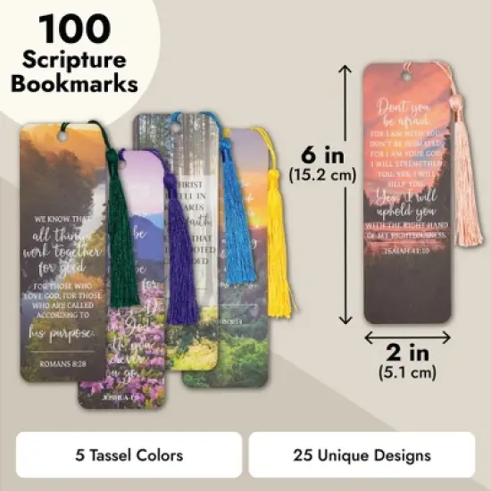 Faithful Finds 100 Pack Christian Bookmarks with Religious Scriptures, Bible Verse Book Markers (6 x 2 In) image {4}