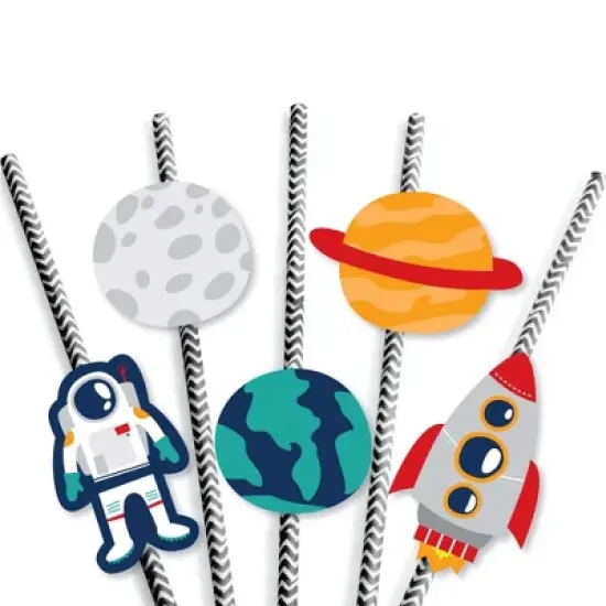Big Dot of Happiness Blast Off to Outer Space - Paper Straw Decor - Rocket Ship Baby Shower or Birthday Party Striped Decorative Straws - Set of 24 image {4}