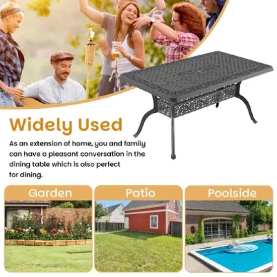 59.06" L x 35.43" W Rectangular Cast Aluminum Patio Table with 1.88" Umbrella Hole image {4}