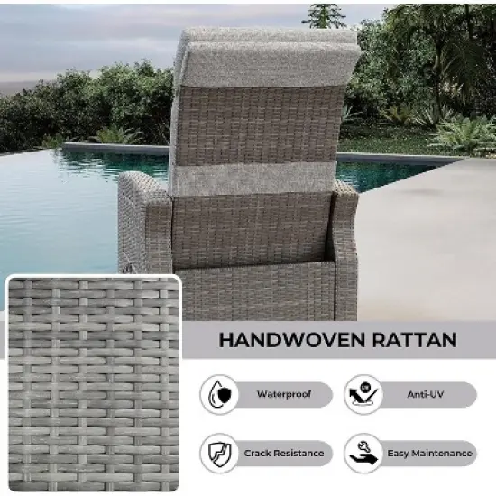 Nasitip Outdoor Recliner with Independently Adjustable Backrest and Footrest, PE Wicker Patio Reclining Lounge Chair with Flip-Up Table image {8}