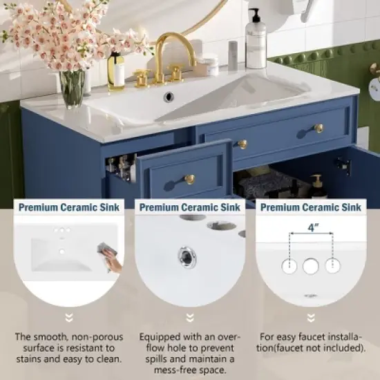 36" Modern Bathroom Vanity with Ceramic Sink, Soft Close Doors, Double-Layer Drawers & Adjustable Shelves - ModernLuxe image {5}