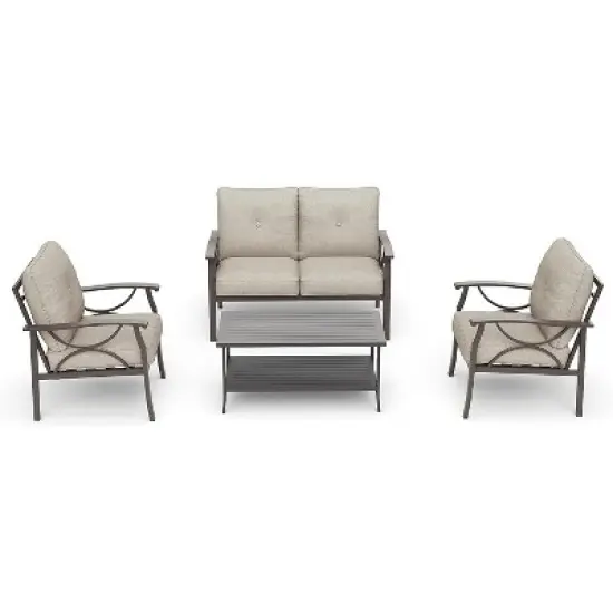 Heynemo Outdoor Patio Furniture Set, 4 Piece Patio Conversation Set with Coffee Table, Metal Furniture Set for Porch Backyard Garden, Coffee image {7}