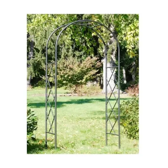 Achla Designs 92" Elegant Handcrafted Lattice Iron Garden Arbor Graphite Powder Coated Finish image {1}