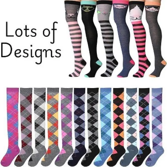 Isadora Paccini Womens 3 Pairs Argyle Fusion Symmetry Solid Colors Pattern Over The Knee High Socks image {3}