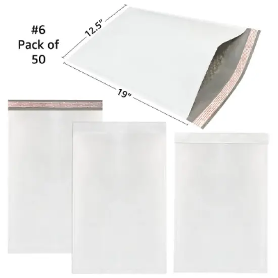 UOFFICE Pack of 50 Poly Bubble Mailer Bags 12.5"x19" #6 Envelopes with Self-Seal Closure image {1}