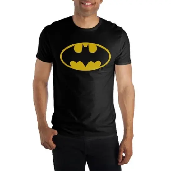 Batman Classic Yellow Bat Logo Black Graphic Tee Shirt T-Shirt image {4}