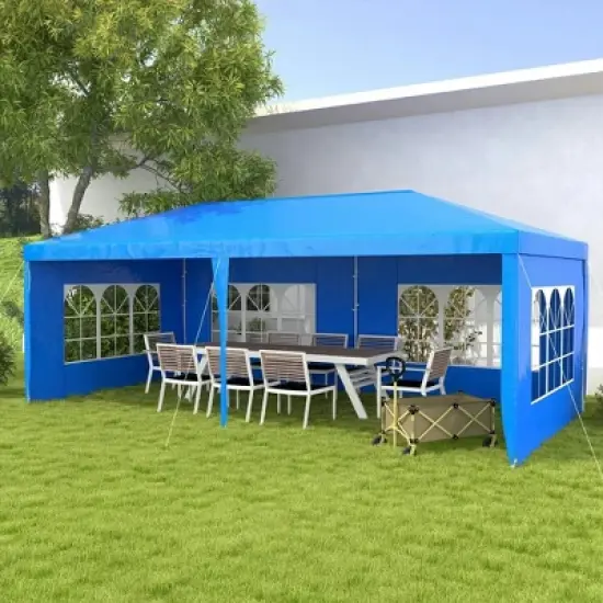 Resenkos Canopy, Outdoor Canopy Tent,9.6' x 19' Large Party Tent with 4 Removable Window Sidewalls for Weddings, Picnics, Blue image {10}