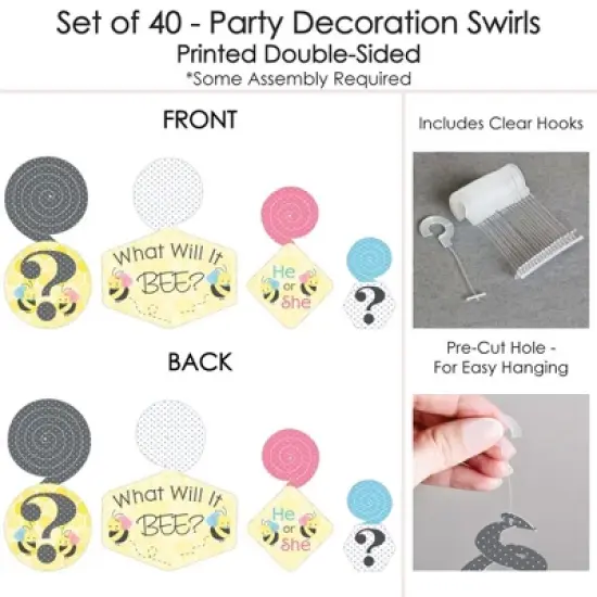 Big Dot of Happiness What Will it Bee - Gender Reveal Hanging Decor - Party Decoration Swirls - Set of 40 image {4}