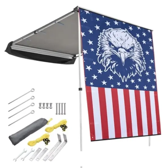 Yescom 4.4x6.6 Ft Vehicle Awning w/ Eagle Side Wall Roof Rack Pull-Out Sun Shade Travel Gray image {9}