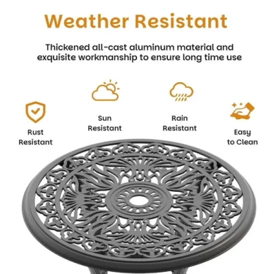 26.77-inch Cast Aluminum Patio Dining Round Table with a 1.88-inch with Umbrella Hole image {6}