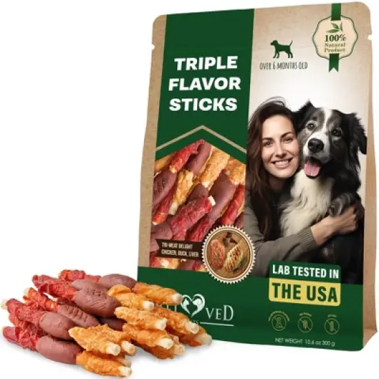 Beloved Pets Dog Treats, Triple Flavor Rawhide Chews with Duck and Chicken 10.6 Oz - 1 Pack image {6}
