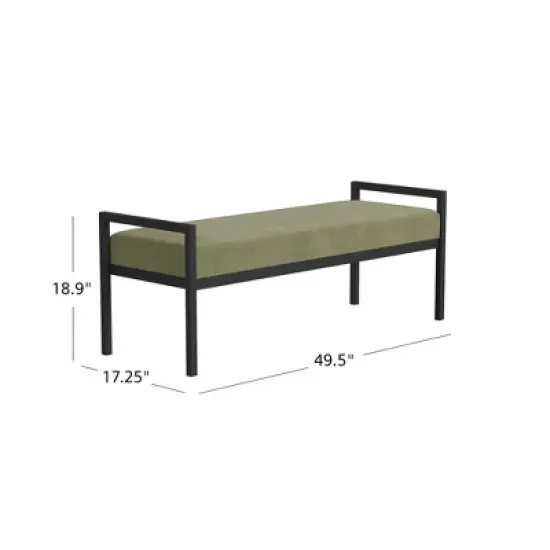 Modern Metal Bench Light Sage Green Velvet - HomePop image {6}