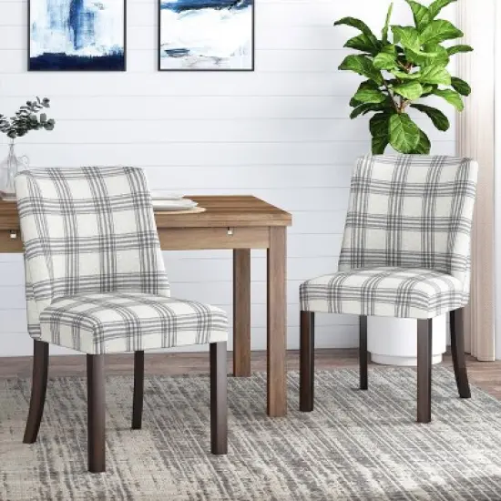2pk Harman Contemporary Upholstered Plaid Dining Chairs Gray/Light Beige/Brown - Christopher Knight Home image {1}