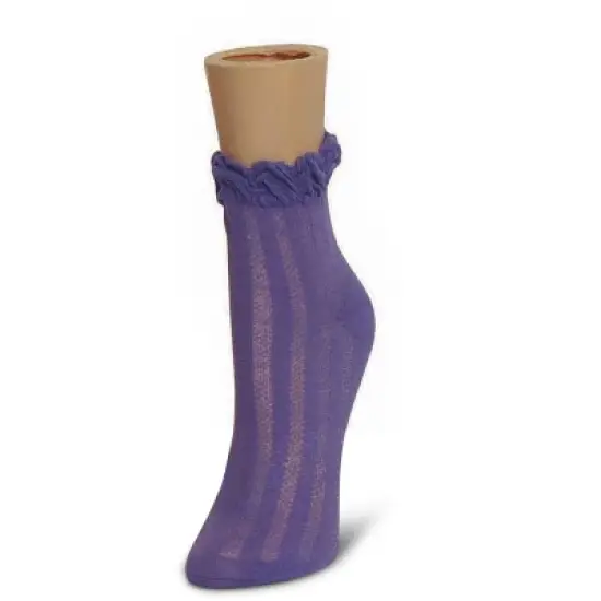 Memoi Thick-N-Sheer Ruffle Cuff Cotton Blend Ankle Socks Amethyst Orchid One Size image {2}