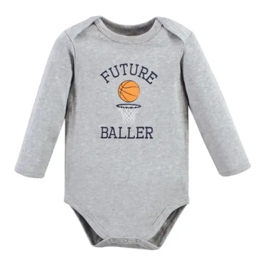 Hudson Baby Infant Boy Cotton Long-Sleeve Bodysuits, Basketball image {2}