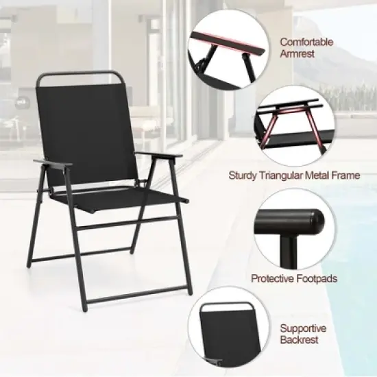 Costway 2pcs Patio Folding  Chairs Dining Armrest Backrest Outdoor Portable Gray/Black image {6}