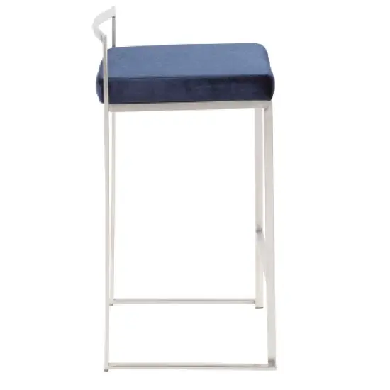 Set of 2 26" Fuji Contemporary Stackable Counter Height Barstool Stainless Steel with Cushion - Lumisource image {2}