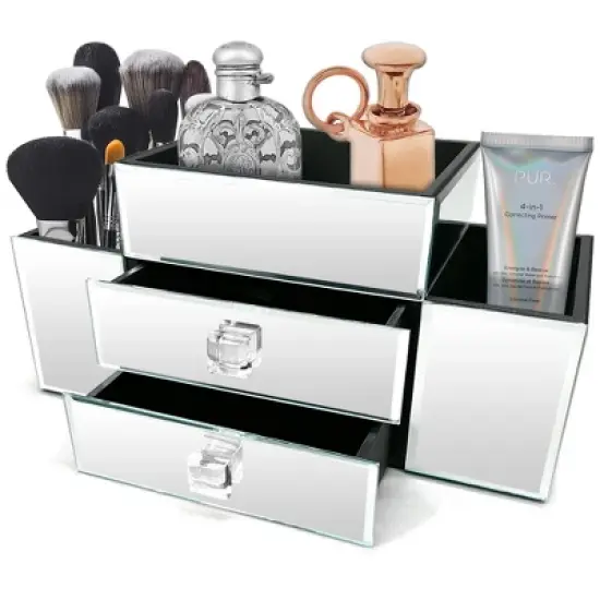 OnDisplay Emma 2 Drawer Tiered Mirrored Glass Makeup/Jewelry Organizer image {6}