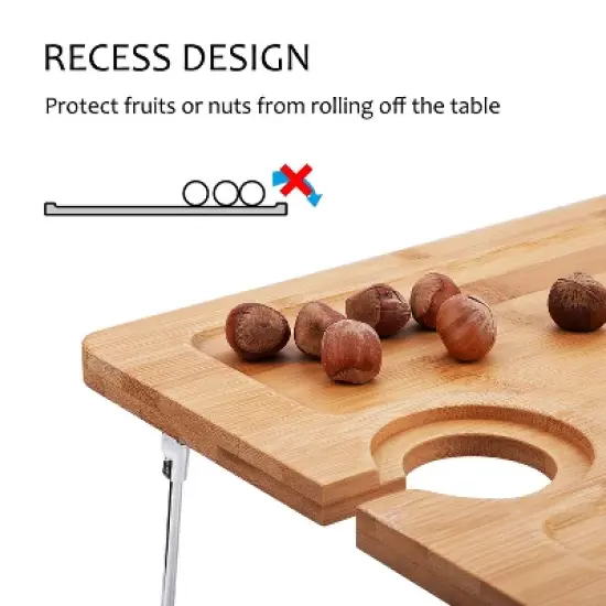 Tirrinia 15.7" x 11.8" Eco - friendly Natural Bamboo Wine Picnic Table, Folding Portable Outdoor Wine Glasses & Bottle, Snack and Cheese Holder Tray image {7}