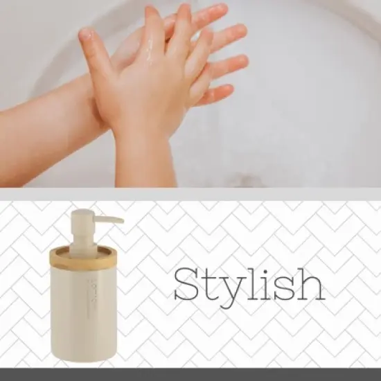 Evideco French Home Goods Elegant Soap Dispenser - Polyresin and Bamboo Design, Refillable Liquid Pump image {4}