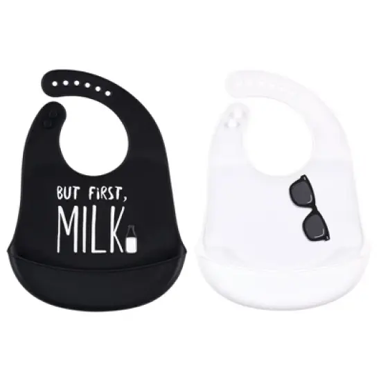 Little Treasure Baby Boy Silicone Bibs 2pk, But First Milk, One Size image {1}