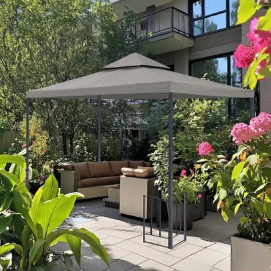 Yescom 8'x8' UV30+ Gazebo Canopy Replacement Top Cover PU Water Resistance for 2 Tier Outdoor Patio Garden Party Gray image {8}