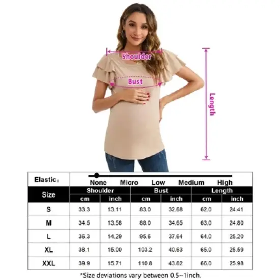 Coolmee Women's Maternity Shirts Nursing Tops Flying Short Sleeve Breastfeeding Tees Lightweight Side Ruched Pregnancy Clothes XL Apricot image {4}