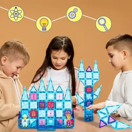 PICASSO-TILES Magnetic Tiles For Kids, 71PCS Construction STEM Building Blocks Educational Toy, Travel Size image {3}