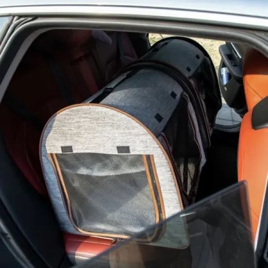 BABYYER 39" Portable Soft-Sided Cat Carrier, Cat Kennel, Travel Dog Crate with Divider, Two Compartments, Soft Cushions & Storage Bag, Easy to Fold image {6}