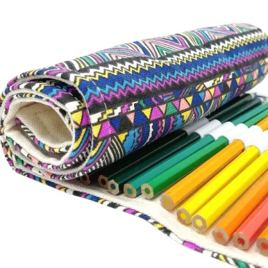 Wrapables Pencil Roll Organizer, Colored Pencil Wrap Pouch (72 slots), Bohemian image {5}
