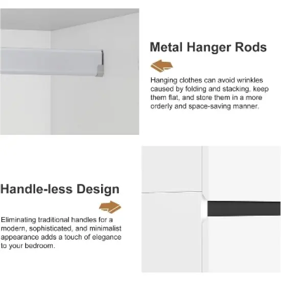 TIRAMISUBEST 74" White 4-Door Wardrobe with Mirror - Freestanding Armoire Closet with 2 Hanging Rods for Bedroom Storage (74.8"H) image {4}