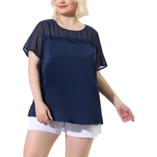 Agnes Orinda Plus Size Blouse for Women's Top T Shirt Contrast Panel Dots Summer Short Sleeve Blouse image {7}