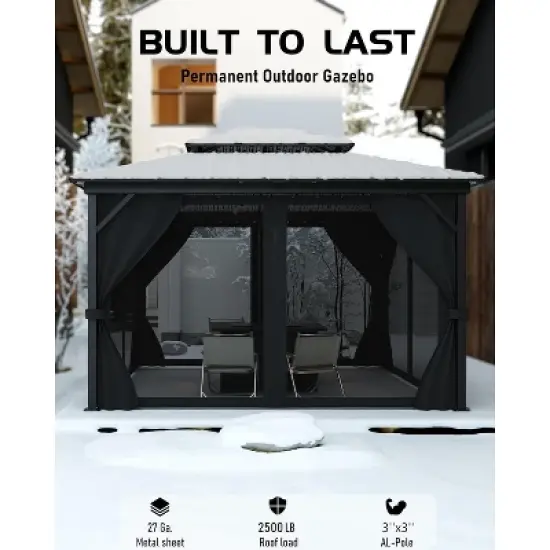 12 x 12FT Hardtop Gazebo with Galvanized Steel Double Roof Canopy image {6}