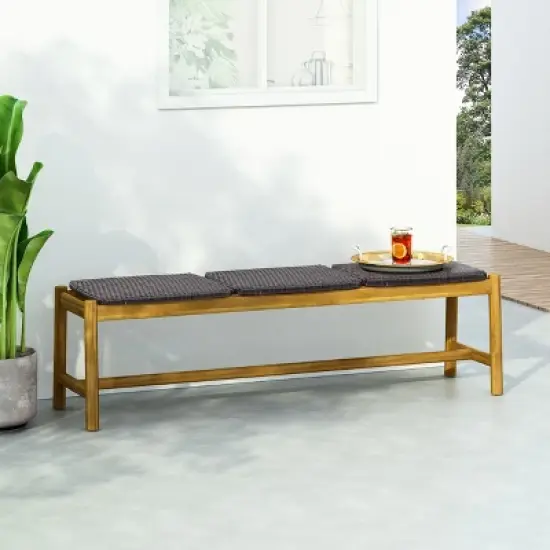 Dexmalle Rustic 3 Seat Cushioned Patio Bench image {1}