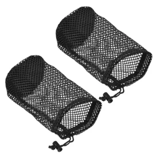 Unique Bargains Nylon Drawstring Cord Lock Closure Mesh Golf Ball Bag Black 2 Pcs image {6}