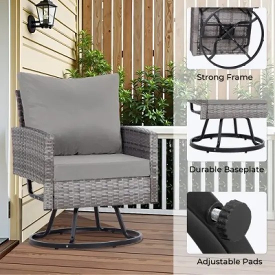 FIONECA 3-Piece Wicker Patio Furniture Set with Swivel Chairs & Coffee Table, Outdoor Conversation Set for Porch, Balcony, Garden (Grey) image {1}