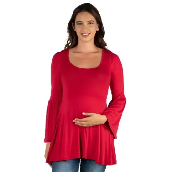 24seven Comfort Apparel Long Bell Sleeve Flared Maternity Tunic Top image {7}
