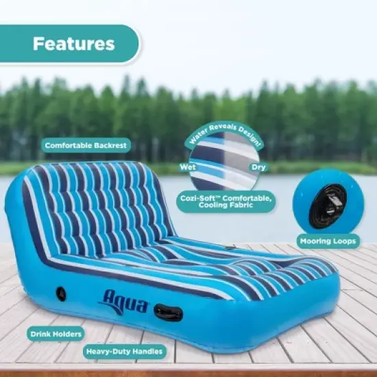 Aqua Leisure Inflatable Ultra Cushioned Oversized Outdoor Pool and Lake Lounger Float with Adjustable Pillow Headrest image {4}