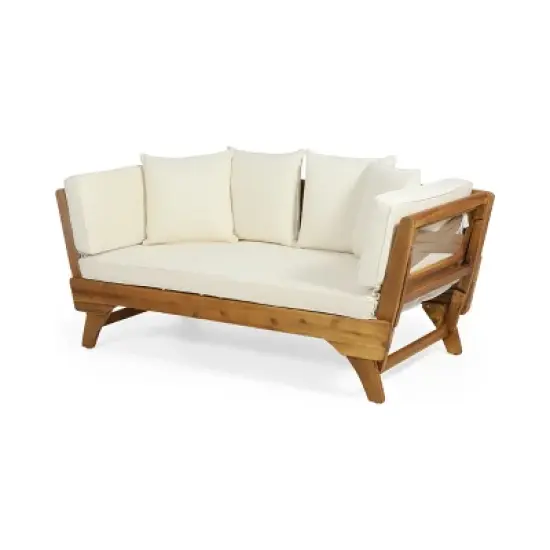 Dexmalle Teak Expandable Acacia Wood Patio Couch with Adjustable Armrests and 4Pillows image {9}