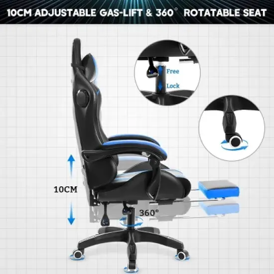 Hoffree Upholstered Massage Gaming Chair Ergonomic Office PC Chair with Bluetooth Speaker & RGB Light image {5}
