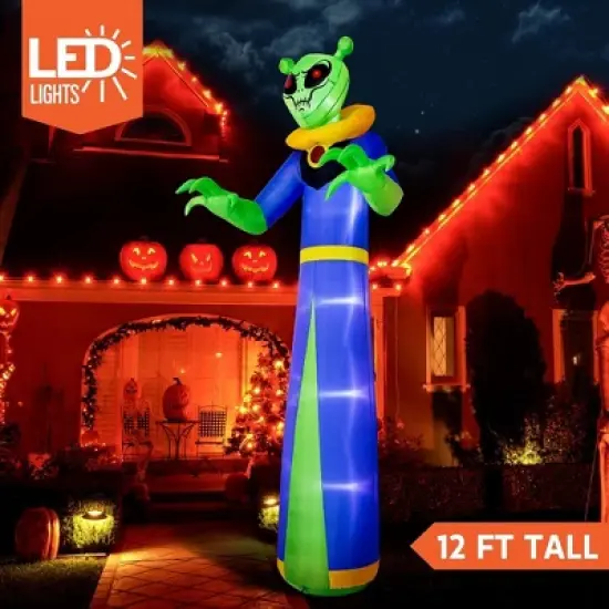 Joyfy 12 FT Giant Halloween Inflatable Outdoor Decoration, Alien Wizard Ghosts with LEDs for Halloween Indoor Outdoor Yard Lawn Garden Decoration image {2}