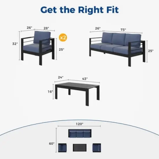 Heynemo Aluminum Outdoor Patio Furniture Set, 4 Pcs Modern Outdoor Conversation Set Sectional Sofa with Cushion and Coffee Table for Balcony image {8}