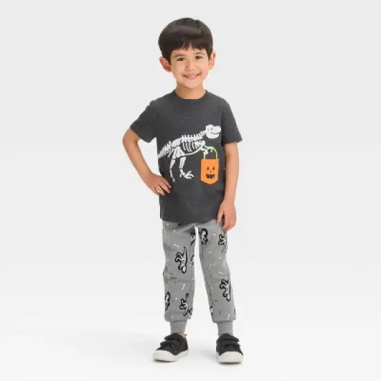 Toddler Boys' Halloween Short Sleeve T-Shirt and Pull-On Fleece Jogger Pants - Cat & Jack&trade; Black image {2}