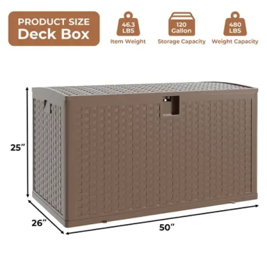 120 Gallon Outdoor Storage Box Waterproof, Lockable Resin Deck Box, Deck Box Container for Furniture Cushions, Garden Tools, Pool Accessories image {2}