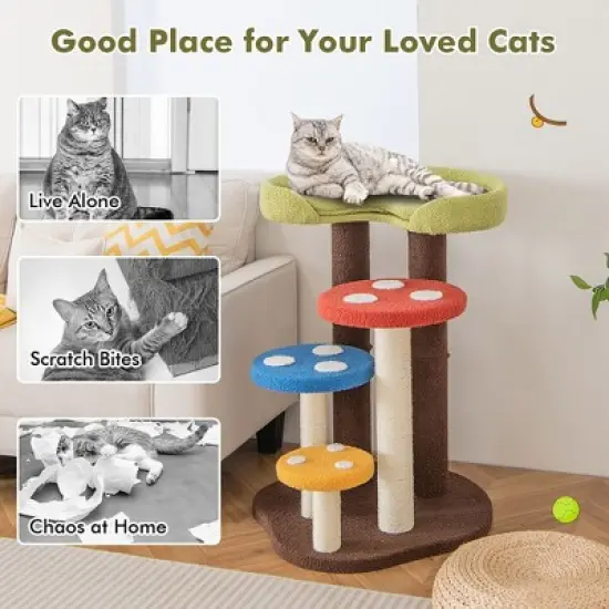 Tangkula Cat Tree Mushroom Unique Multi-Level Cute Cat Tower w/ Scratching Post Indoor image {4}