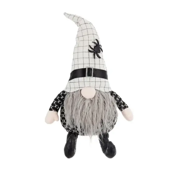Whisen Fabric Sitting Gnome with White Hat Spider, Halloween Decoration image {1}