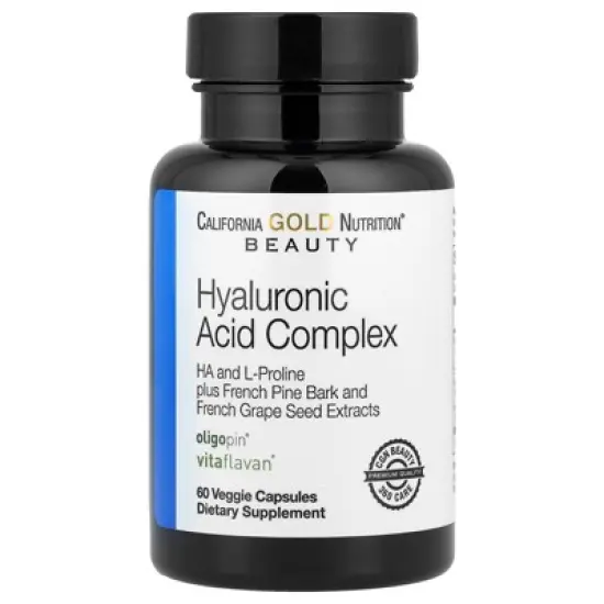 California Gold Nutrition Hyaluronic Acid Complex with L-Proline, French Grape Seed and French Maritime Pine Bark Extract, 60 Veggie Capsules image {1}