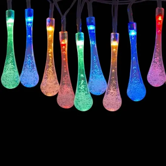 20ct Solar Powered Dual Function Teardrop Integrated LED Bulb String Lights - Black Wire - Alpine Corporation image {1}